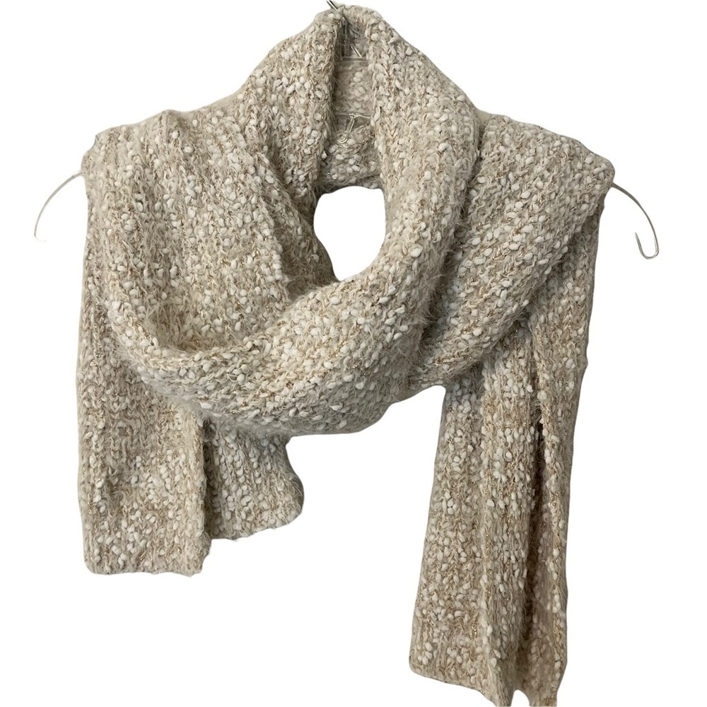 Aerie Matching Hat and Scarf Set Cream Gold Metallic OS - Picture 3 of 12